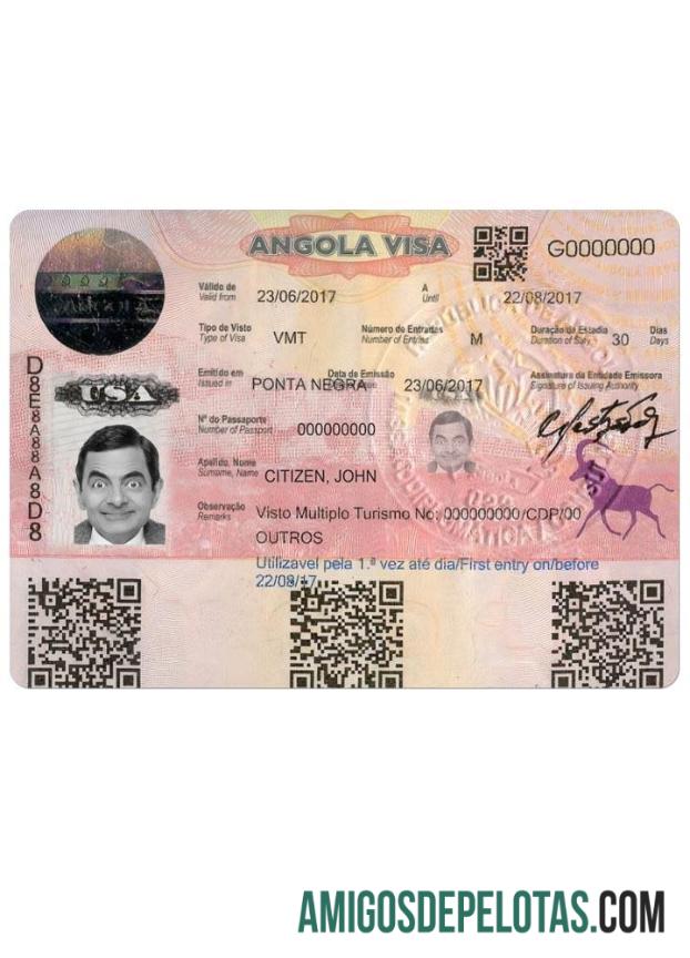 Visto de Entrada em ANGOLA Versão 2 exemplo